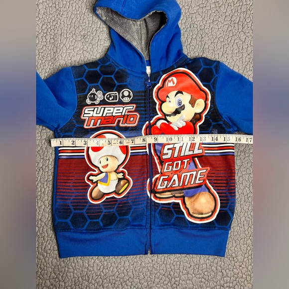 Super Mario Blue And Red Full Zip Up Hoodie Little Boys Size 4/5 - Picture 4 of 9